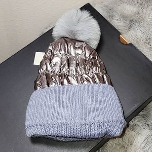 NWT Metallic Gunmetal Grey puffer hat